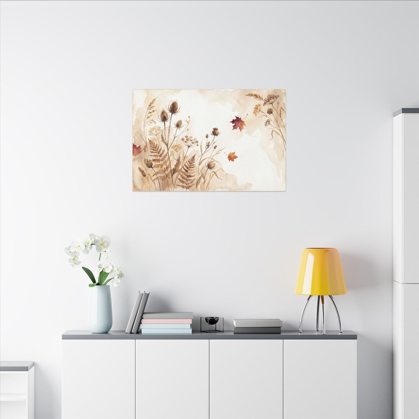 Dried Flowers Canvas Art | Autumn Japandi Watercolor Art