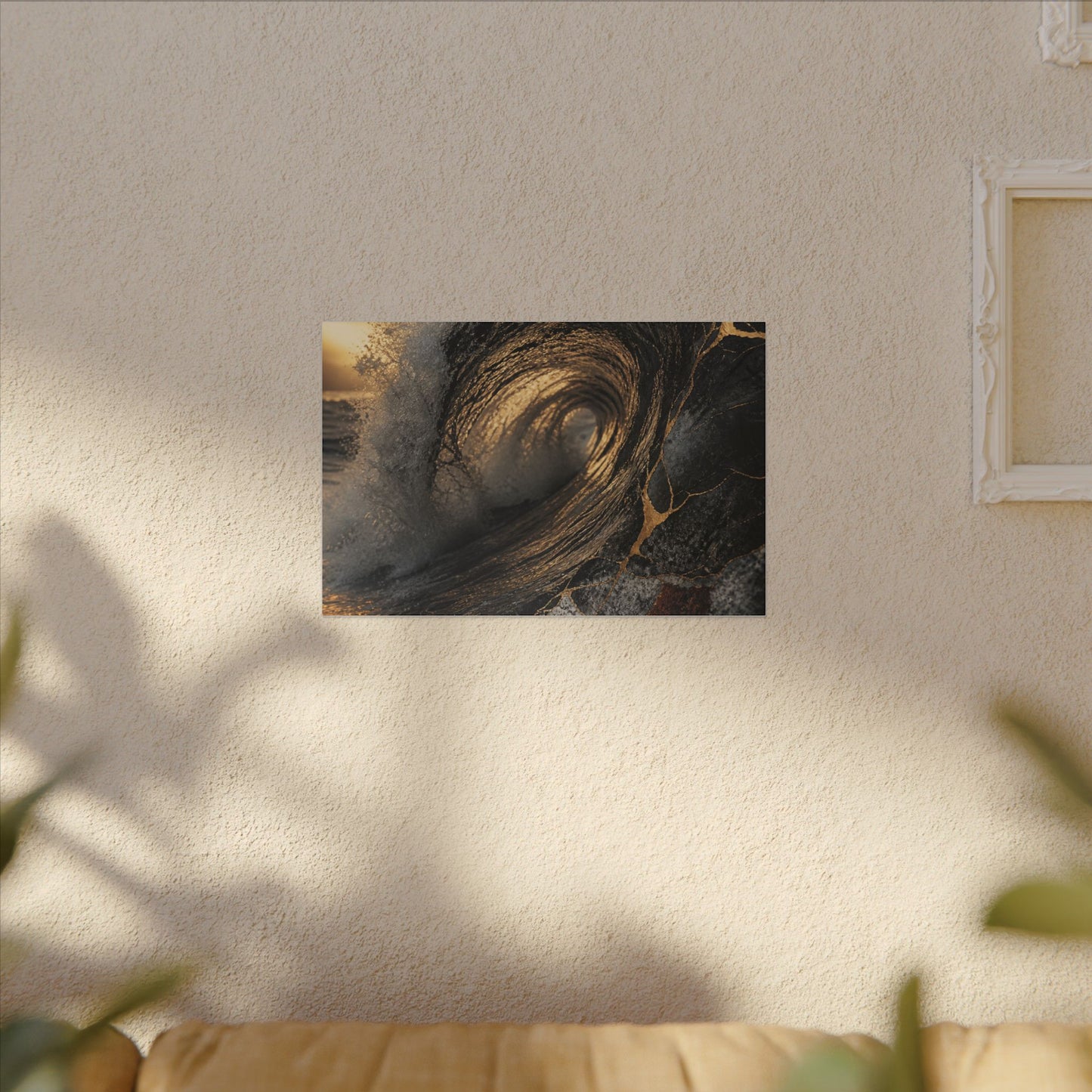 Kanso Ocean Wave Canvas Art - Kintsugi Gold Vein