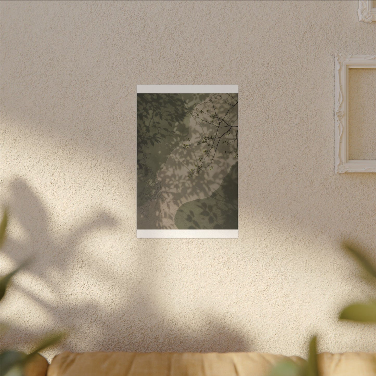 Neutral Shadow Play Canvas Art - Japanese Pattern Japandi