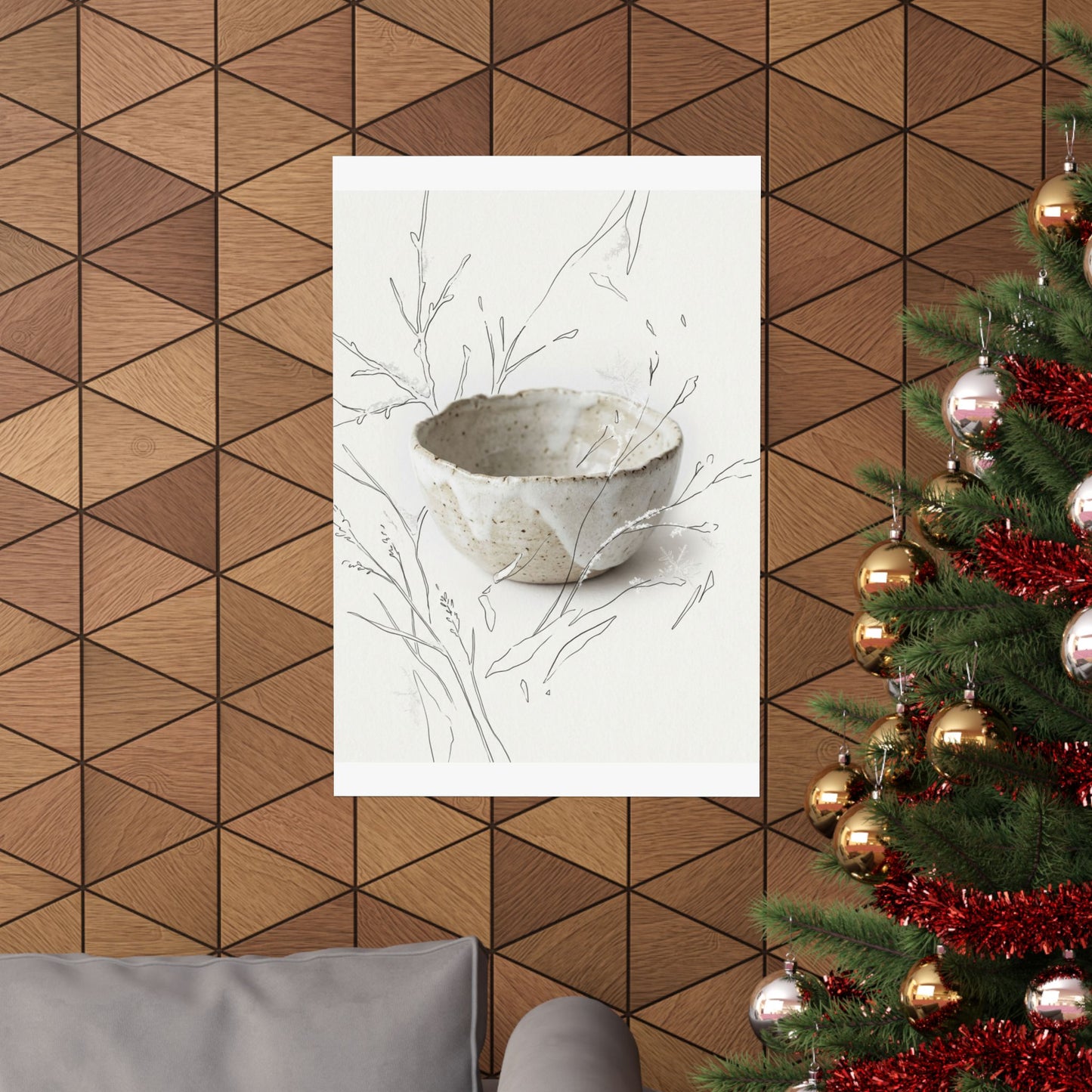 Japandi Ceramic Bowl in Overcast | Minimal Line Wall Art Print