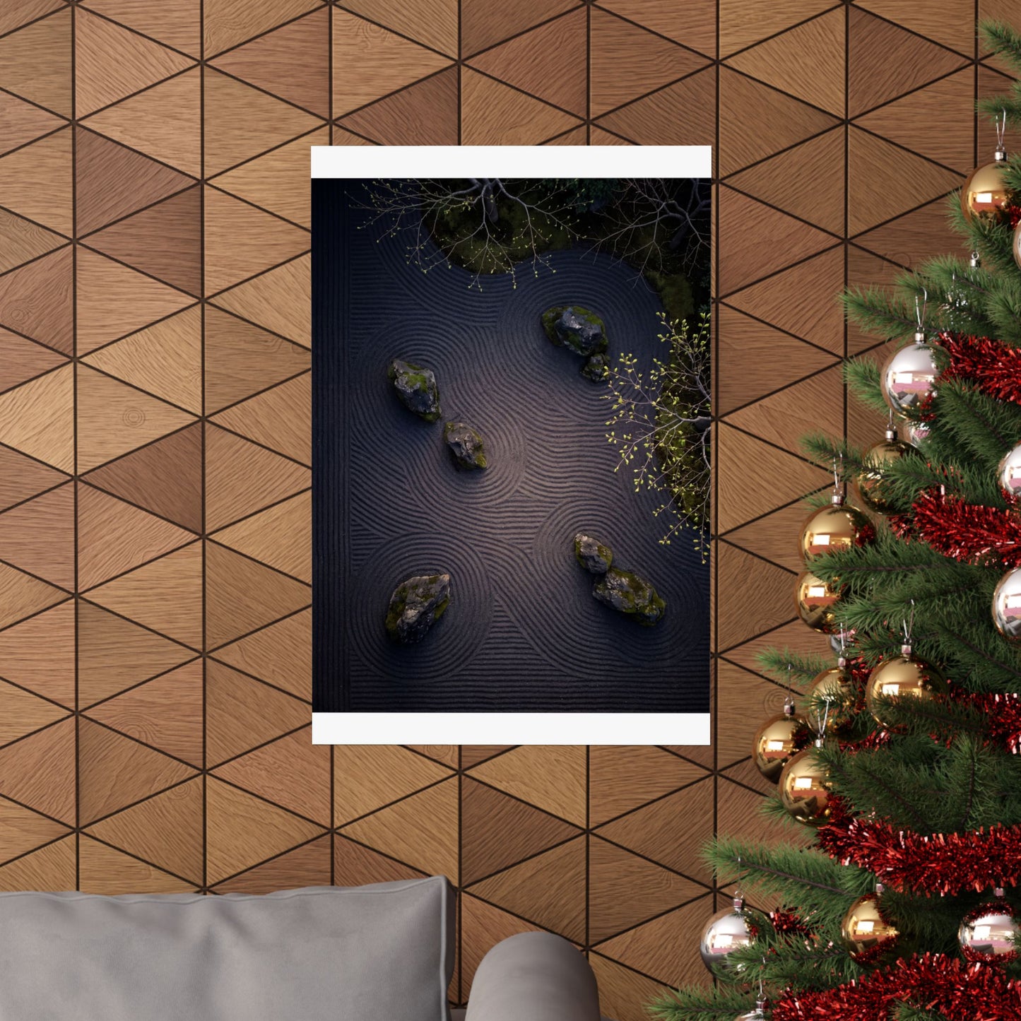 Rock Garden Shadow Zen Wall Art Print | Atmospheric Dark Japandi Art