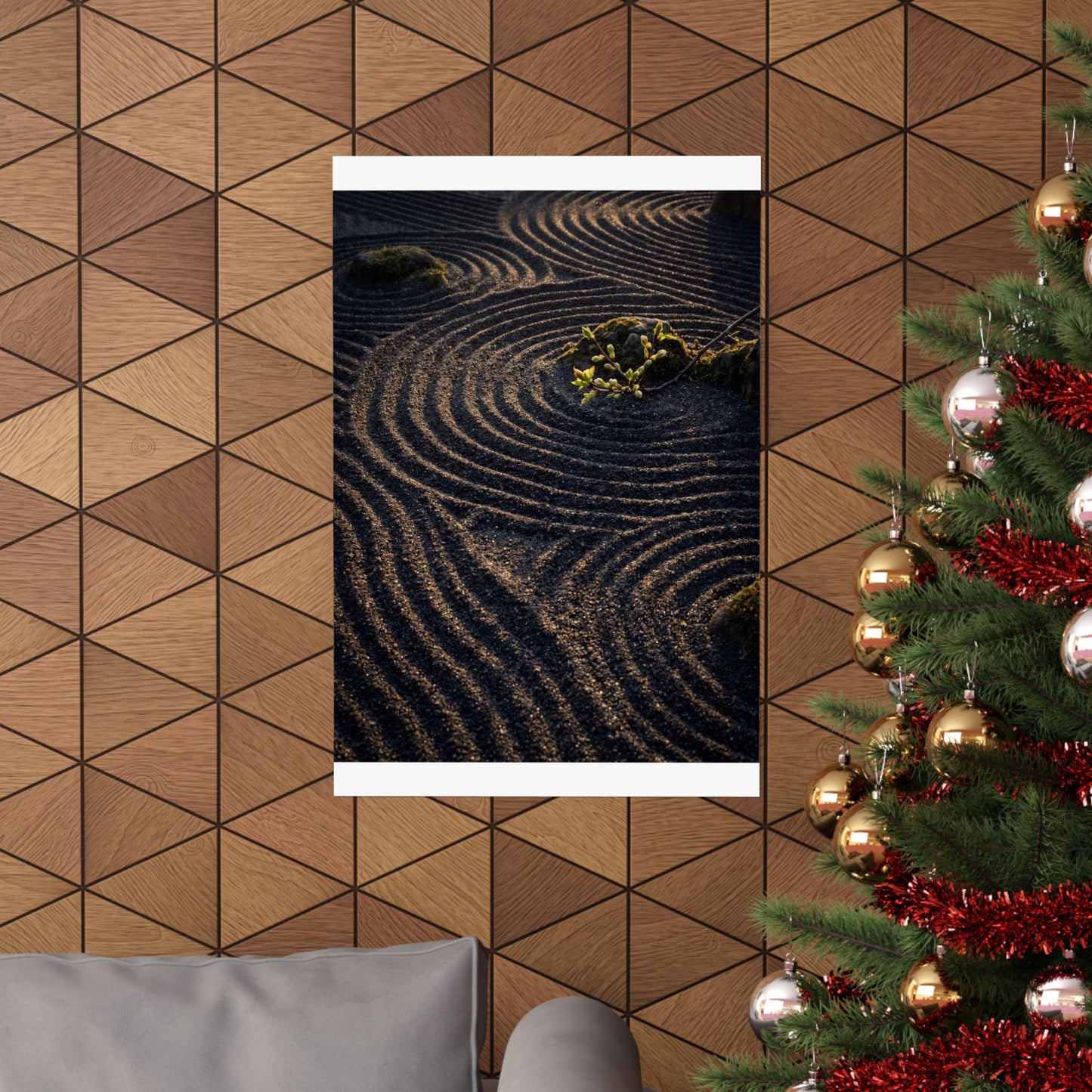 Rock Garden Shadow Zen Wall Art Print | Atmospheric Dark Japandi Art