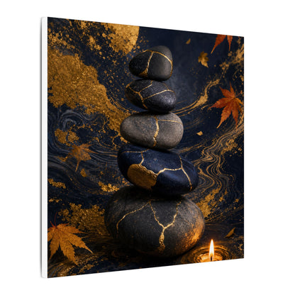 River Stones Autumn Canvas Art | Kintsugi Artful Design