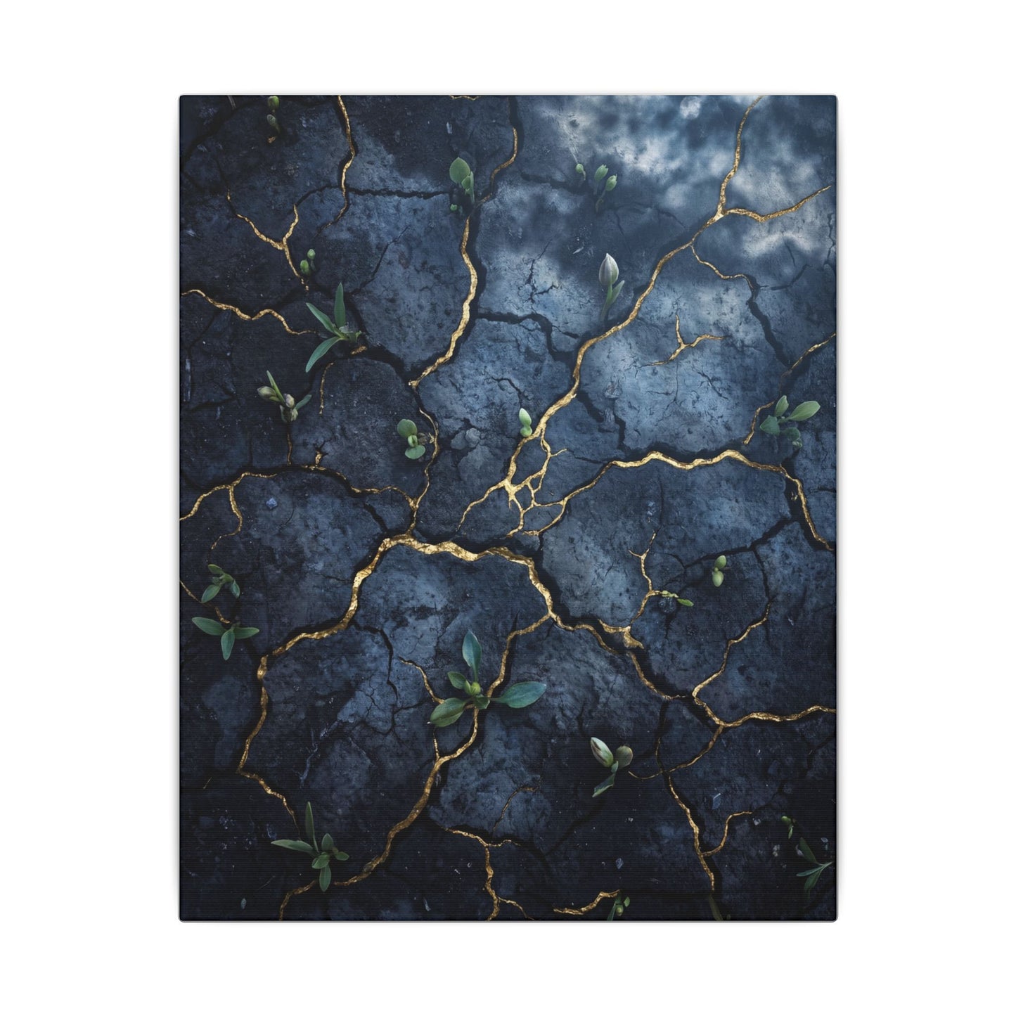 Cracked Earth Spring Canvas Art | Kintsugi Healing Design