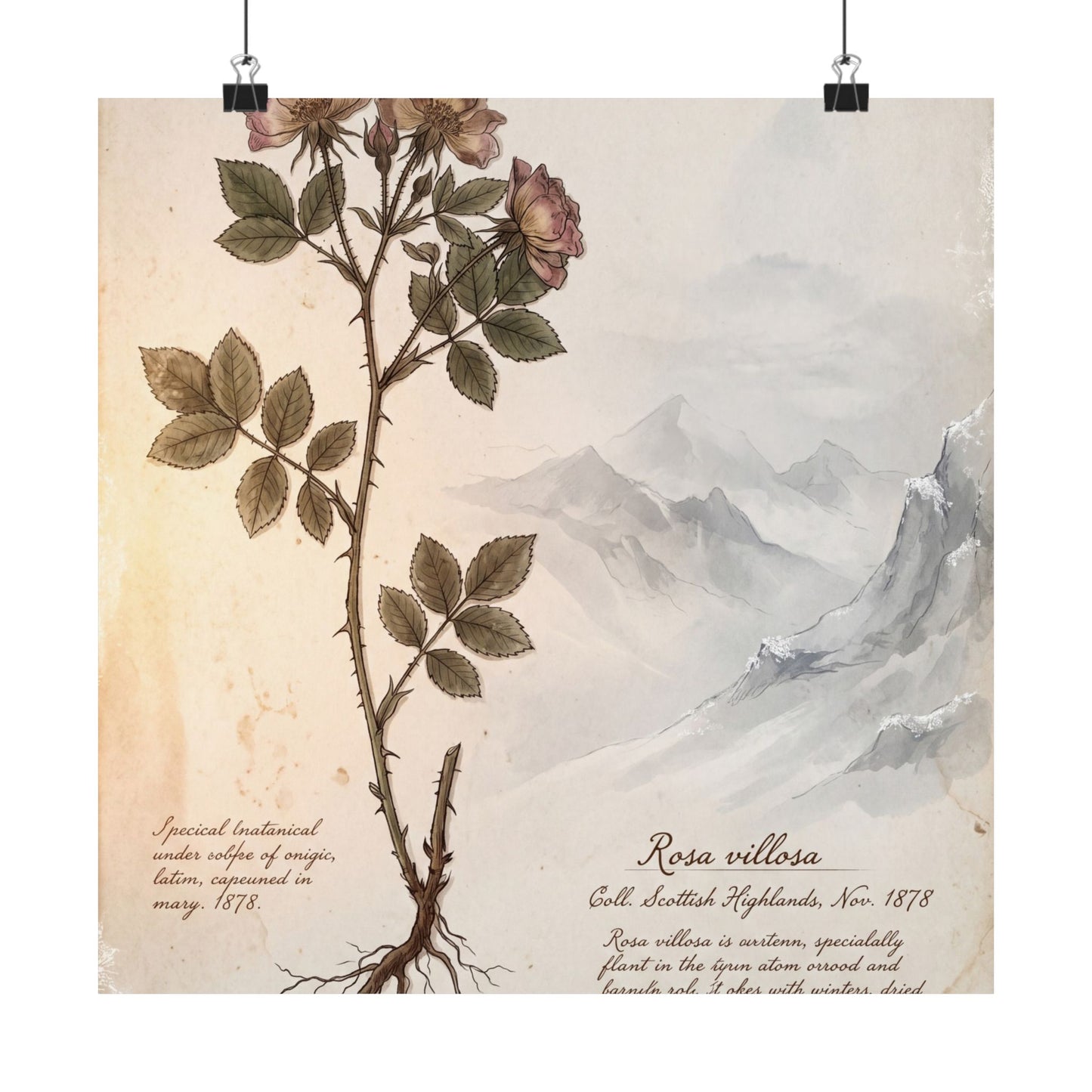 Winter Mountain Mist Herbarium Wall Art Print | Rustic Decor