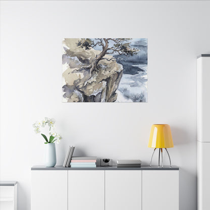 Pine Tree Canvas Art | Winter Japandi Watercolor Art
