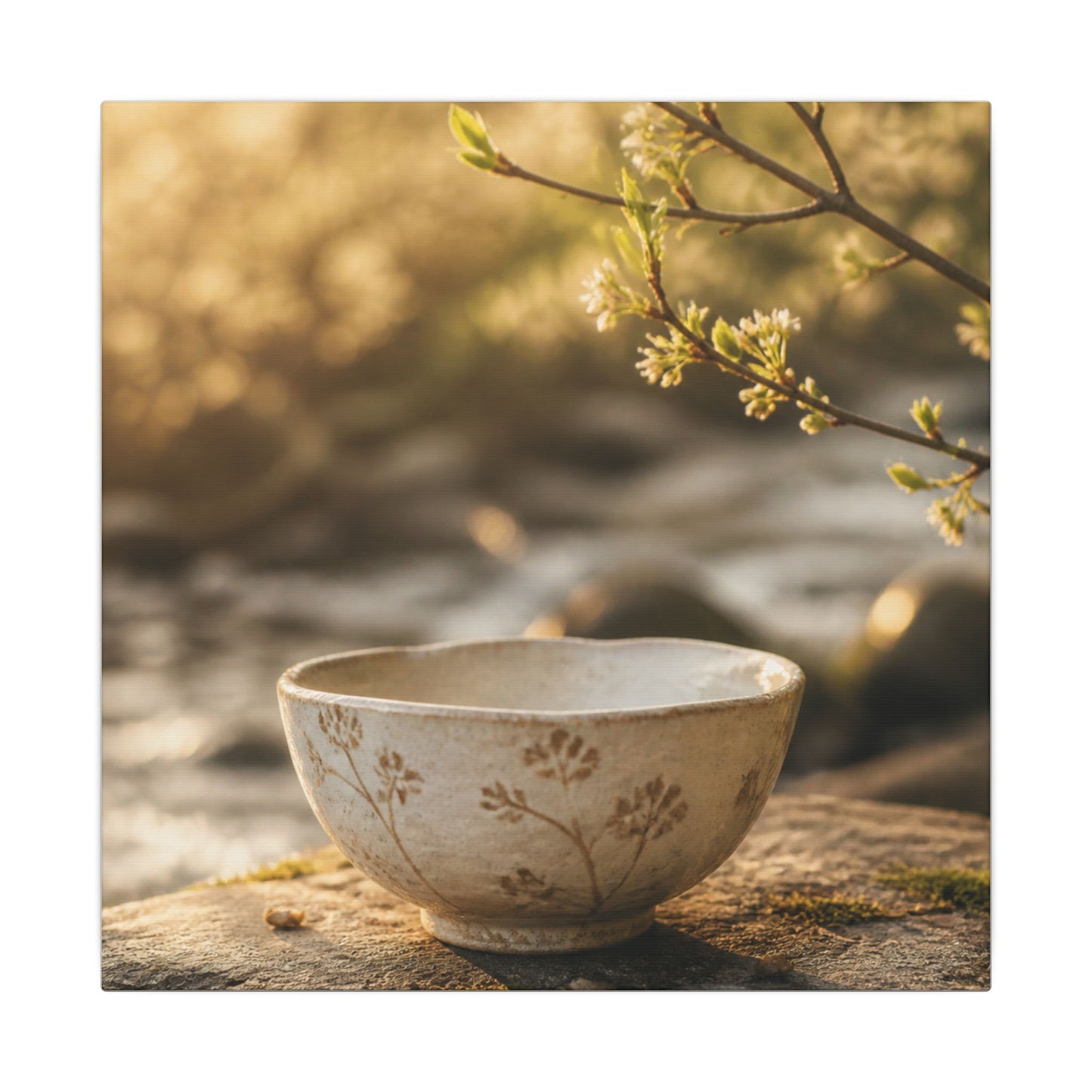 Neutral Ceramic Bowl Canvas Art - Japanese Pattern Japandi