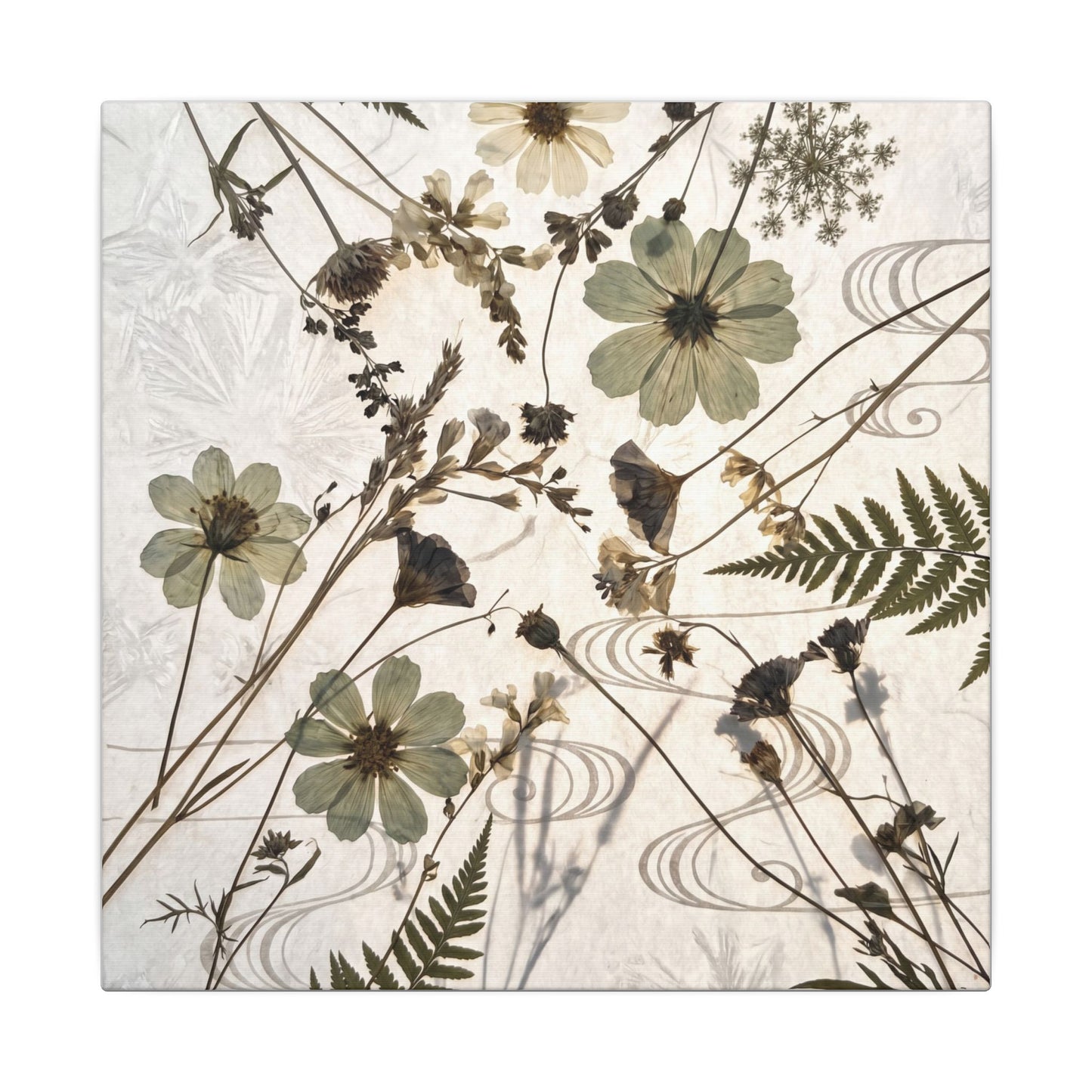 Japandi Dried Flowers in Golden Hour | Japanese Pattern Canvas Art