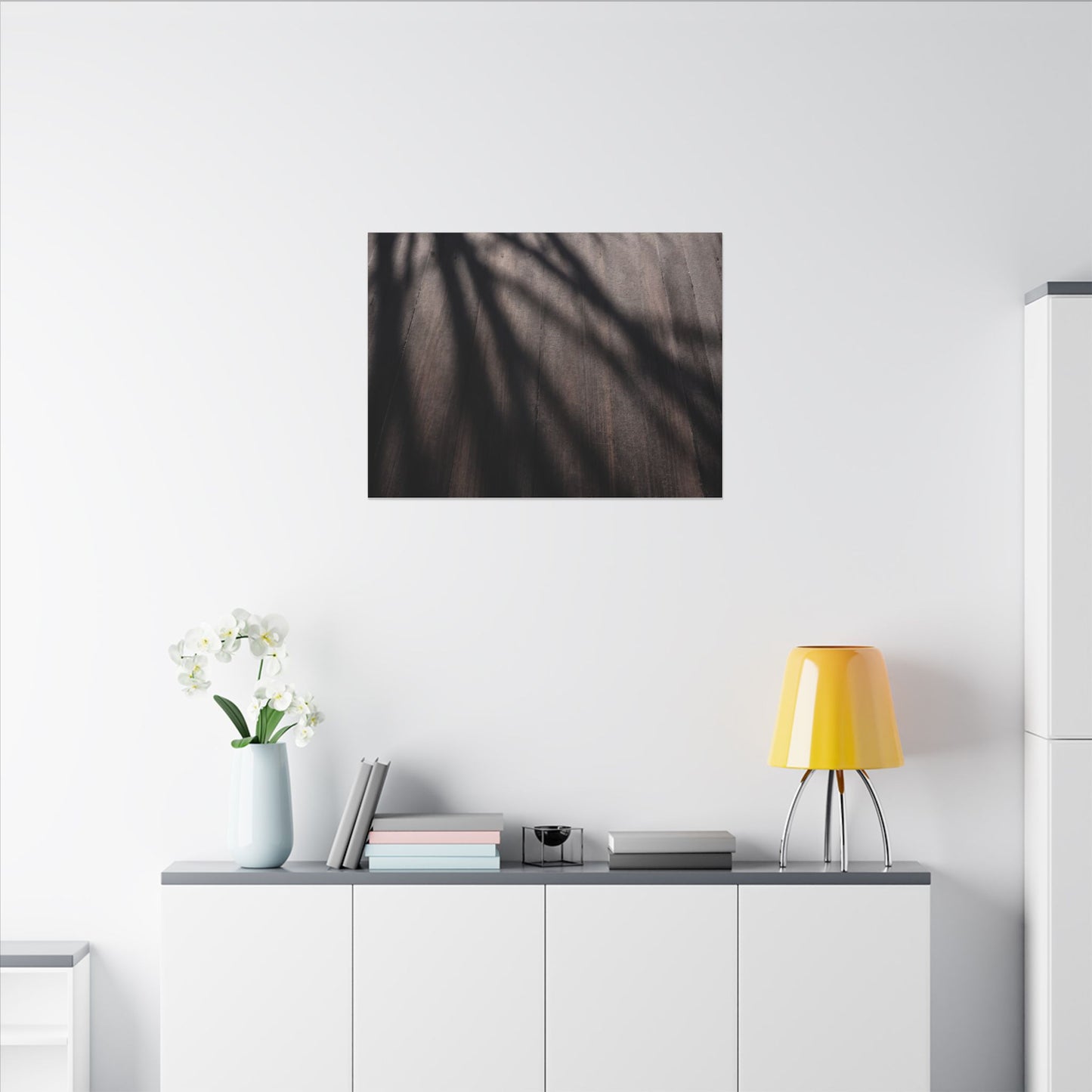 Dark Japandi Shadow Play in Dawn | Moody Minimal Canvas Art