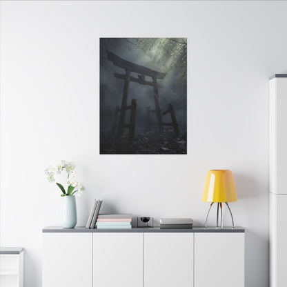Dark Japandi Torii Gate in Dappled | Moody Minimal Canvas Art