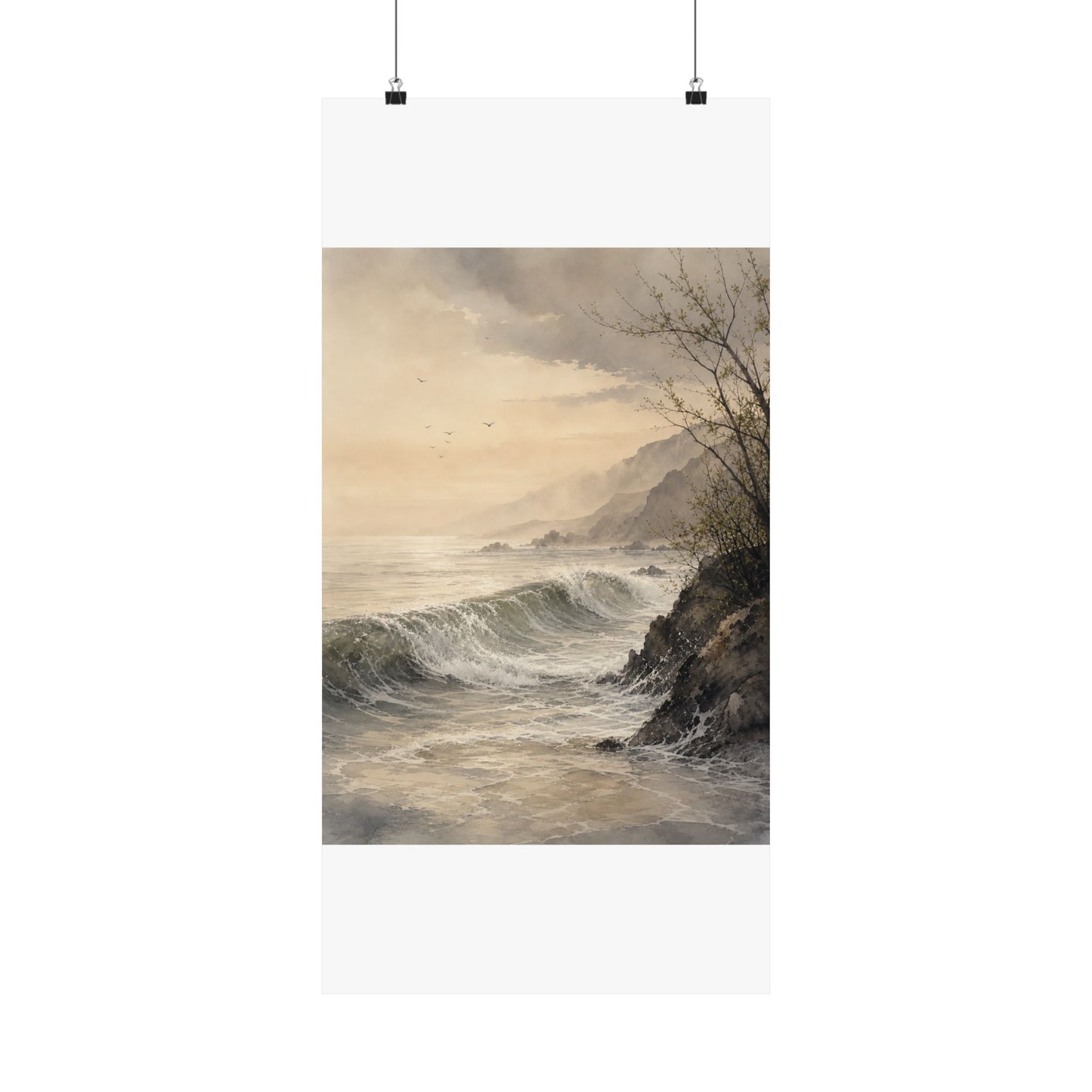 Warm Ocean Wave Wall Art Print - Watercolor Japandi