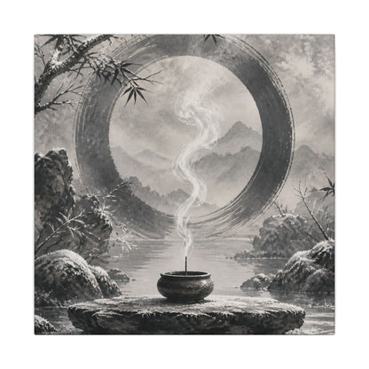Incense Smoke Canvas Art | Winter Zen Sumi E Art