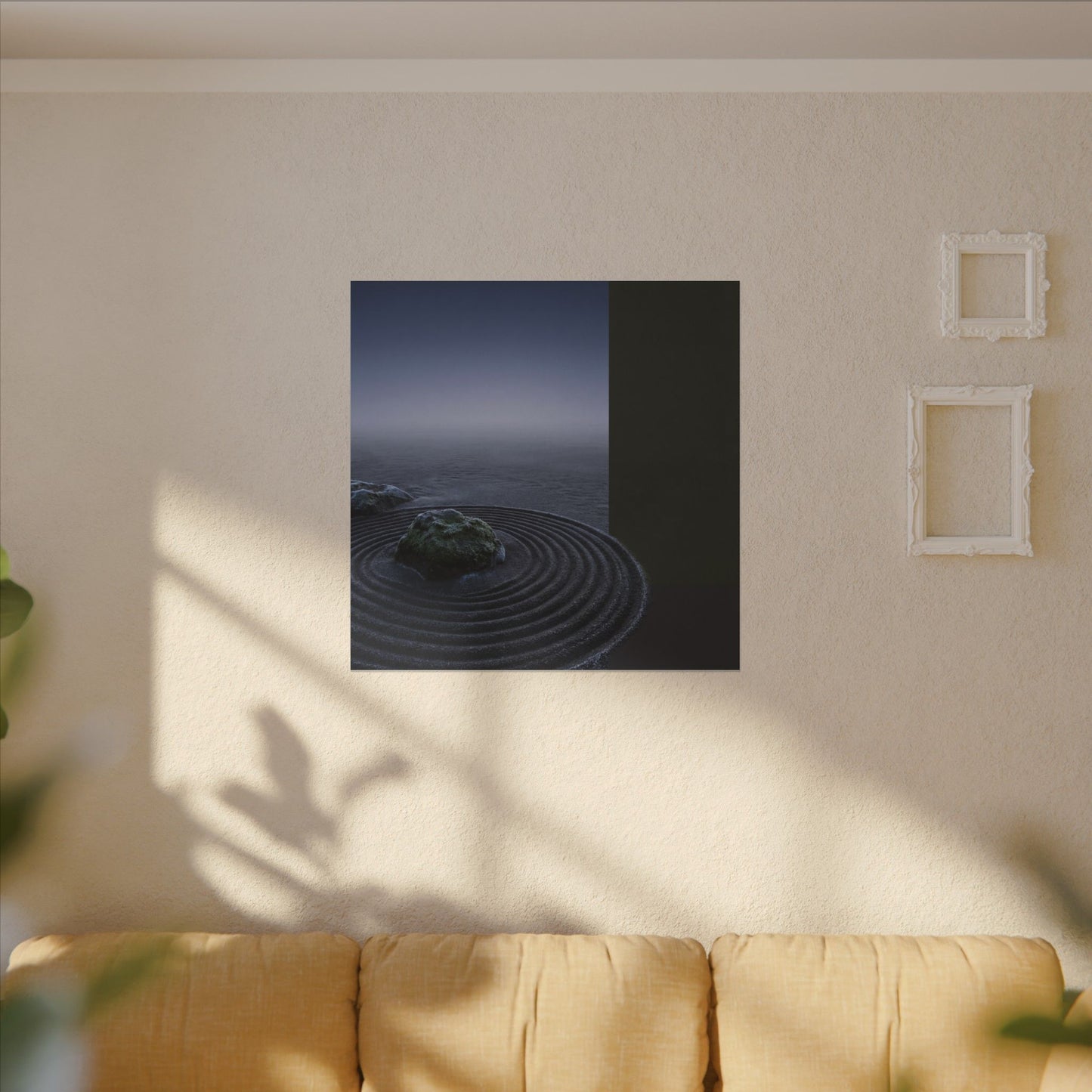 Ma Rock Garden Canvas Art - Dark Japandi Moody Minimal