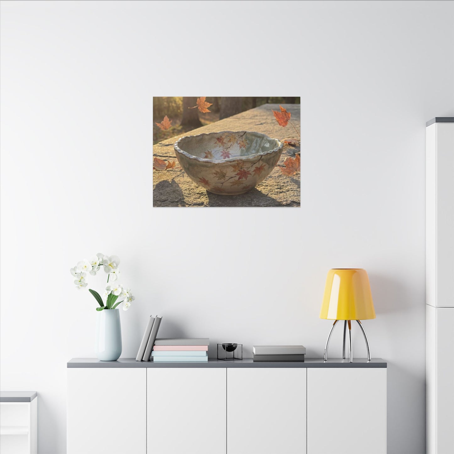 Japandi Ceramic Bowl in Golden Hour | Japanese Pattern Canvas Art