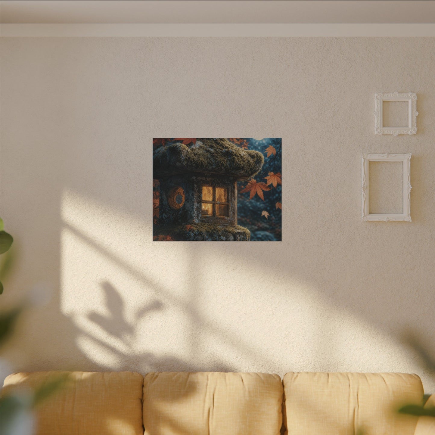 Autumn Stone Lantern Forest Whimsy Canvas Art | Earthy Decor