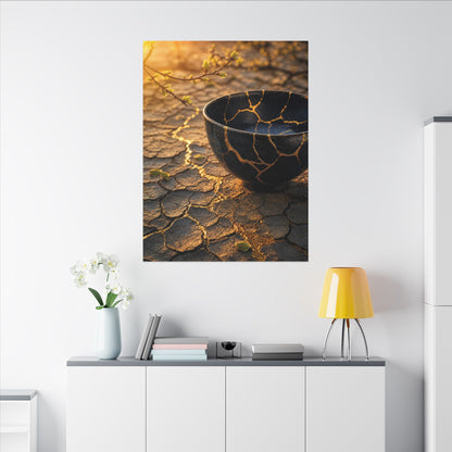 Golden Hour Cracked Earth Canvas Art - Kintsugi Fukinsei