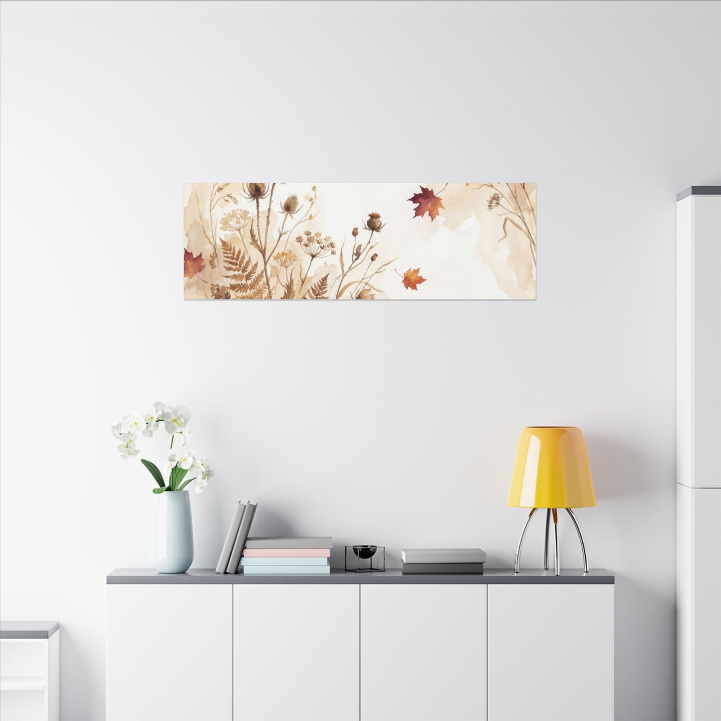 Dried Flowers Canvas Art | Autumn Japandi Watercolor Art