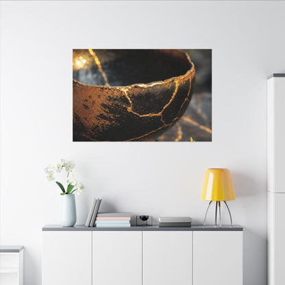 Kintsugi Ceramic Bowl in Golden Hour | Gold Vein Canvas Art