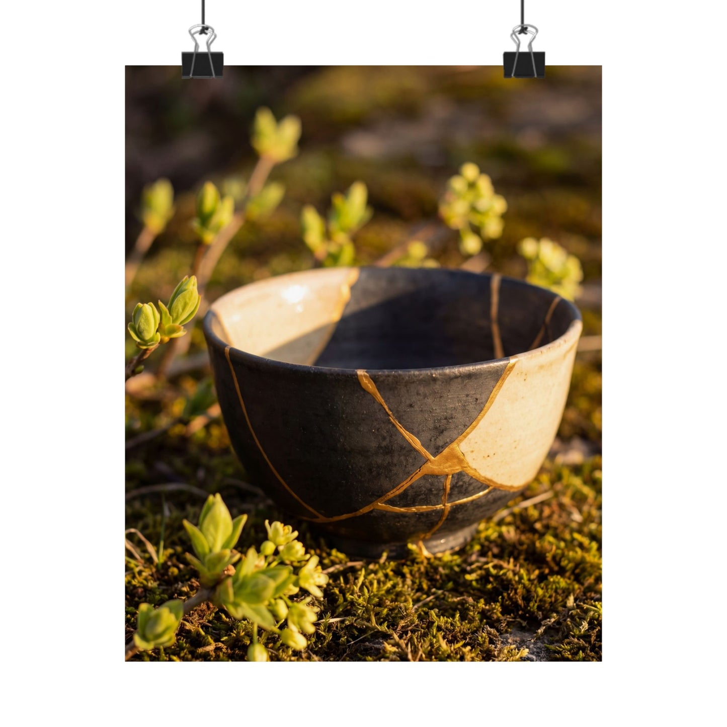 Kintsugi Broken Pottery in Golden Hour | Gold Repair Wall Art Print Art Print