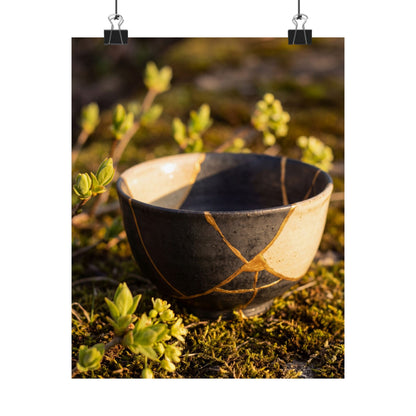 Kintsugi Broken Pottery in Golden Hour | Gold Repair Wall Art Print Art Print