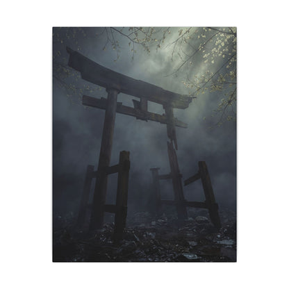 Dark Japandi Torii Gate in Dappled | Moody Minimal Canvas Art