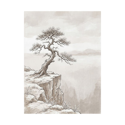Japandi Pine Tree in Overcast | Minimal Line Wall Art Print
