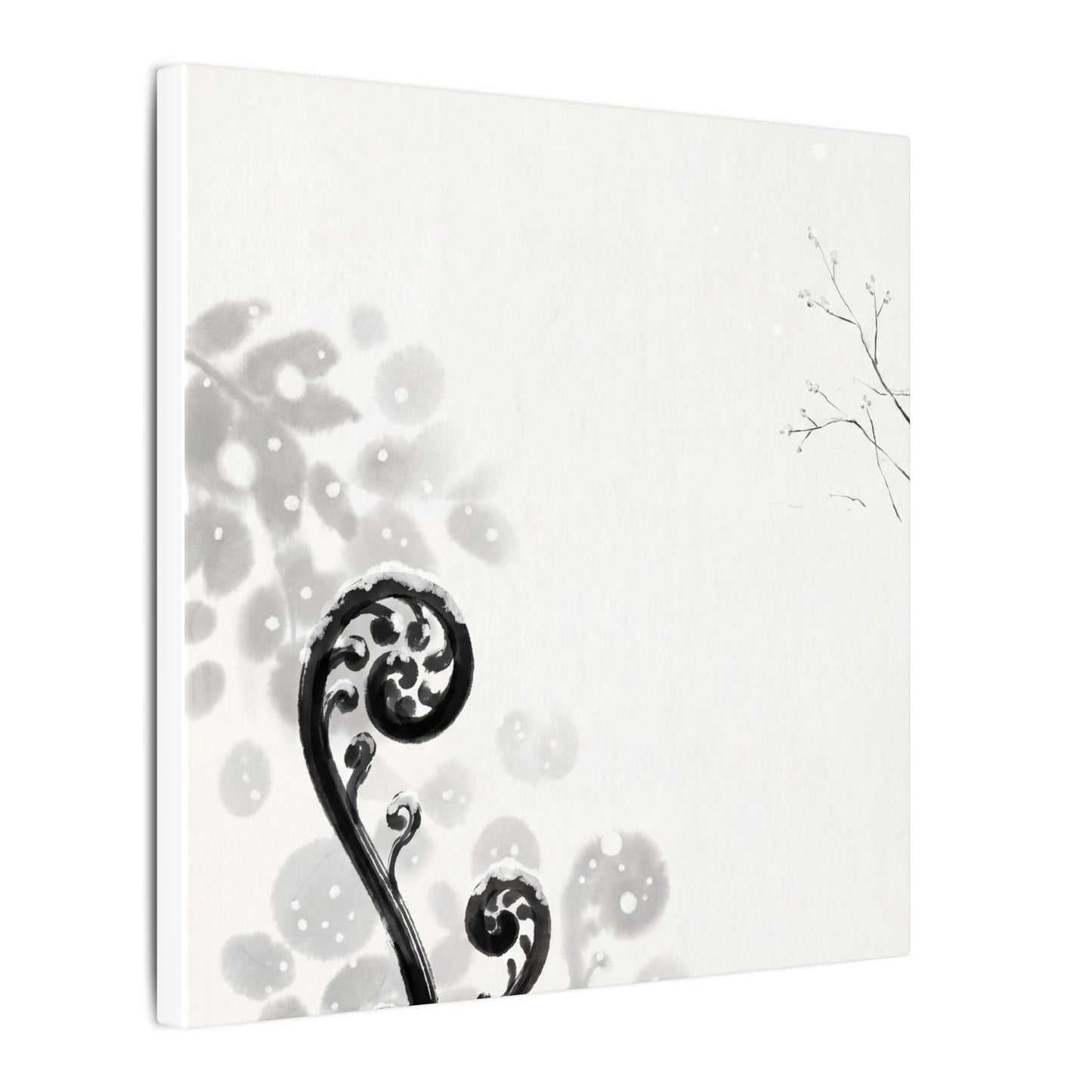 Winter Fern Unfurling Ukiyo E Inspired Canvas Art | Peaceful Decor