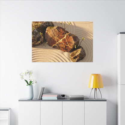 Kanso Rock Garden Canvas Art - Kintsugi Crackle Gold