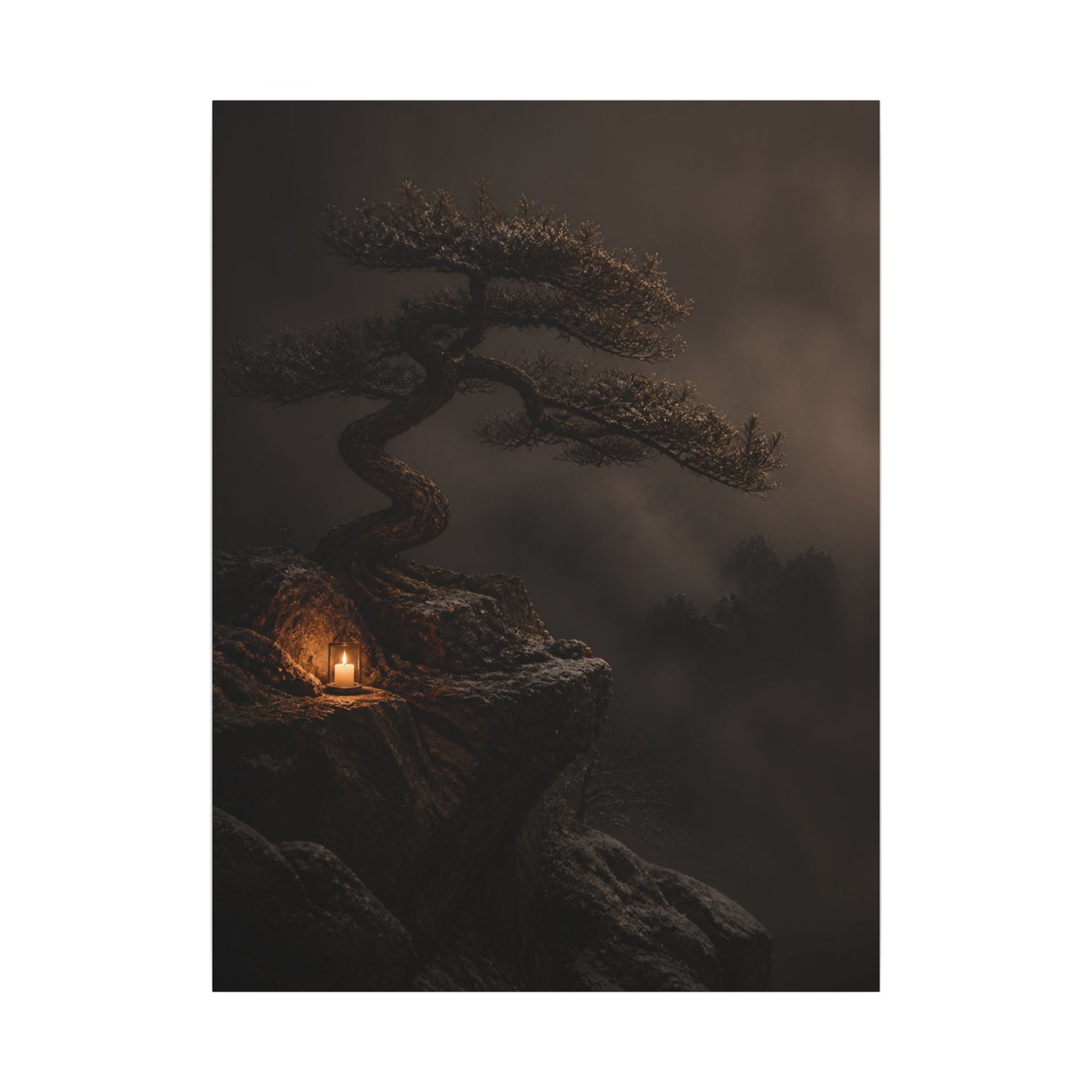 Pine Tree Shadow Zen Canvas Art | Luxurious Dark Japandi Art