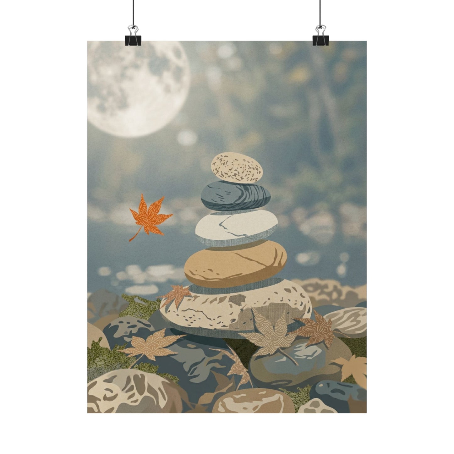 Earthy River Stones Wall Art Print - Japanese Pattern Japandi