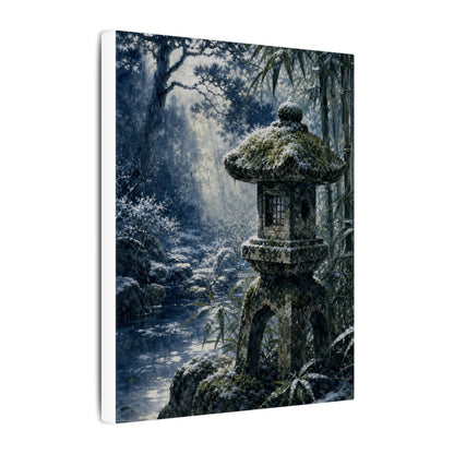 Zen Stone Lantern in Dappled | Sumi E Canvas Art