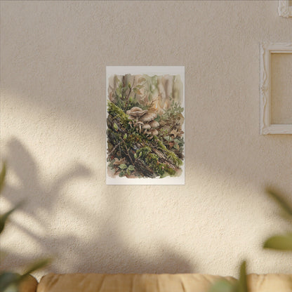 Wild Mushrooms Canvas Art | Spring Japandi Watercolor Art