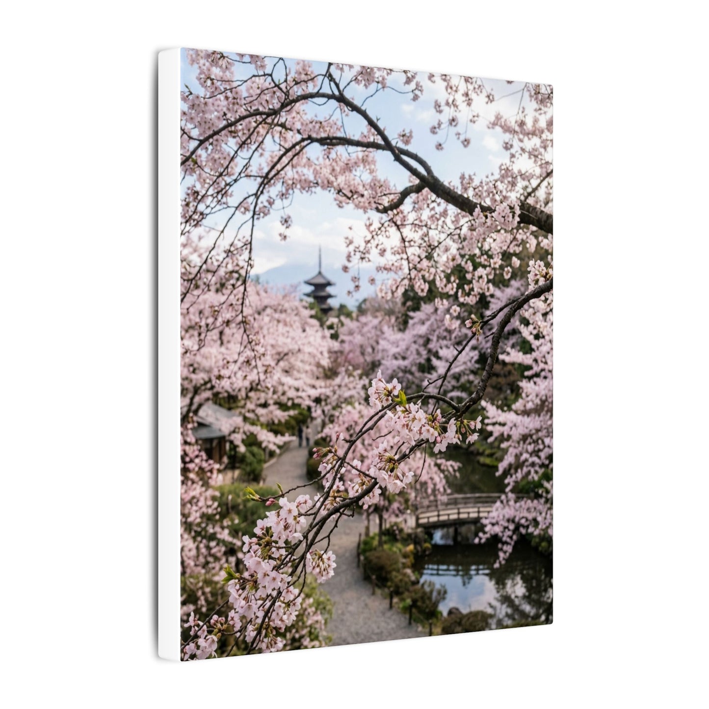 Cherry Blossom Winter Canvas Art | Dark Japandi Luxurious Design