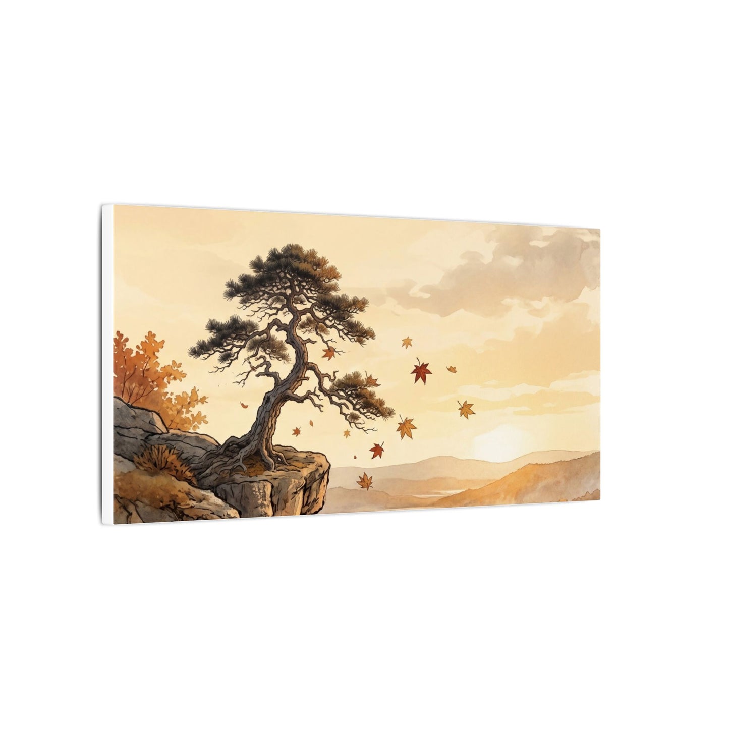 Pine Tree Autumn Canvas Art | Japandi Warm Design