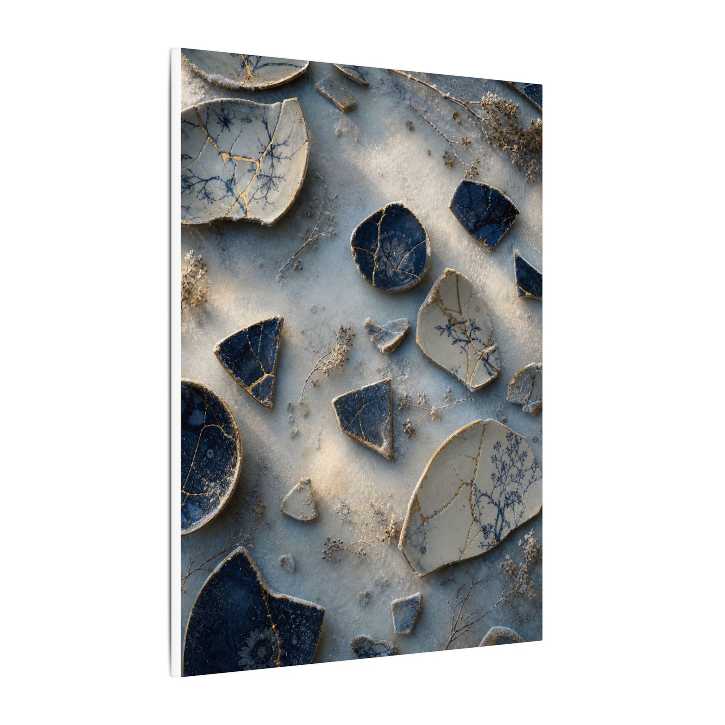 Broken Pottery Canvas Art | Winter Kintsugi Gold Vein Art