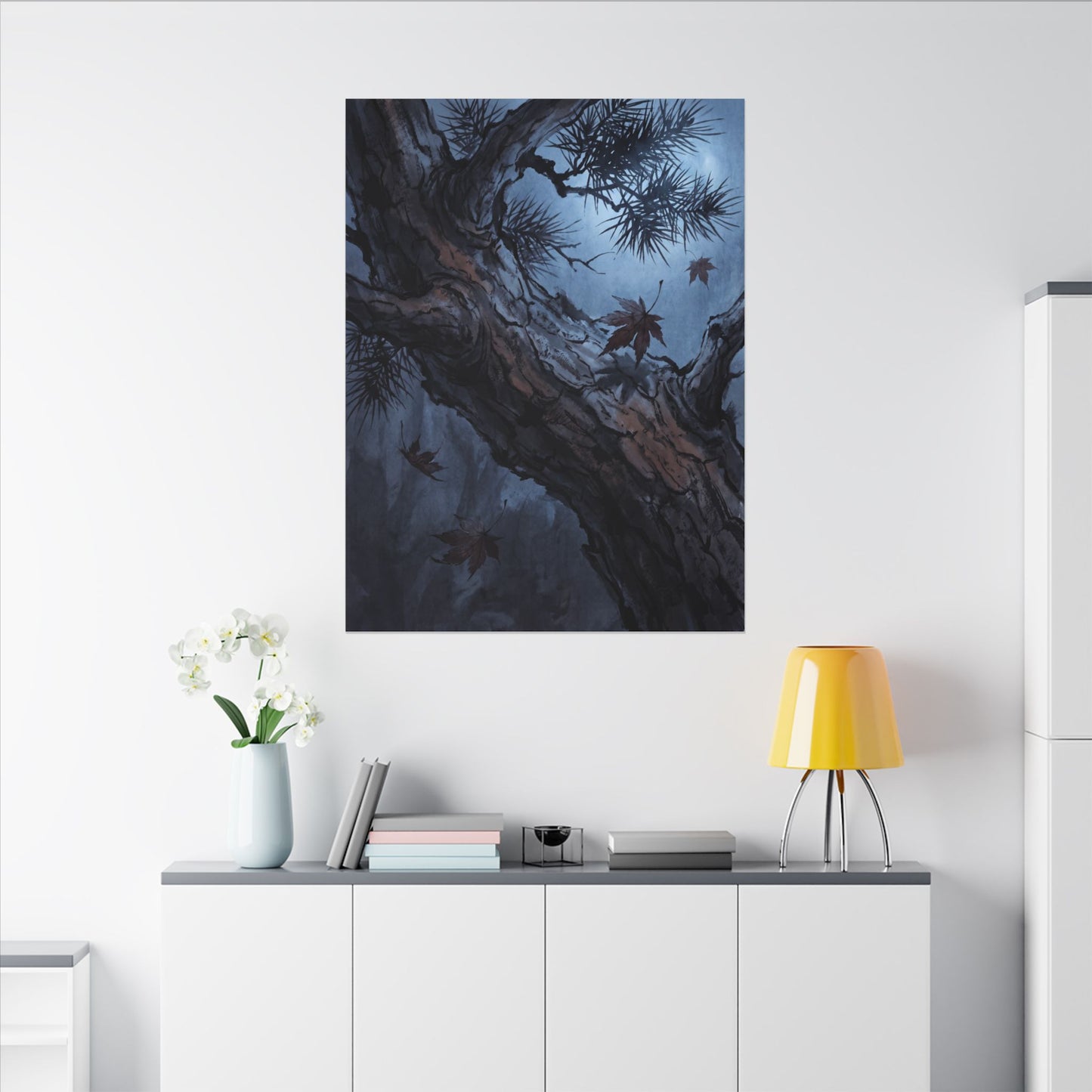 Atmospheric Pine Tree Canvas Art - Shadow Zen Dark Japandi