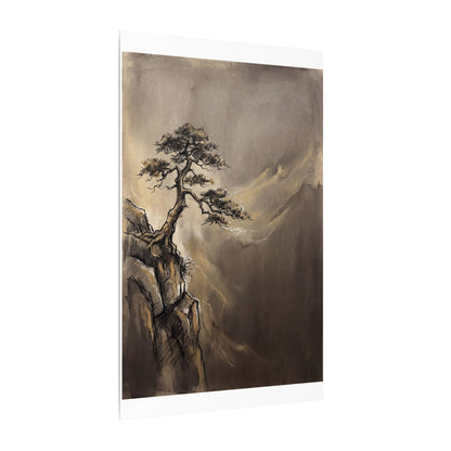Pine Tree Charcoal Ink Canvas Art | Luxurious Dark Japandi Art