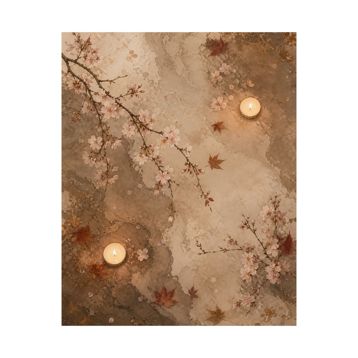 Cherry Blossom Autumn Wall Art Print | Japandi Cozy Design