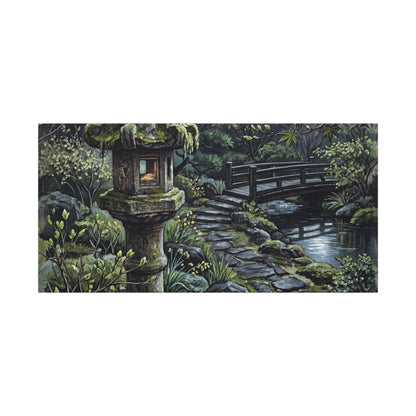 Japandi Stone Lantern in Moonlight | Texture Canvas Art