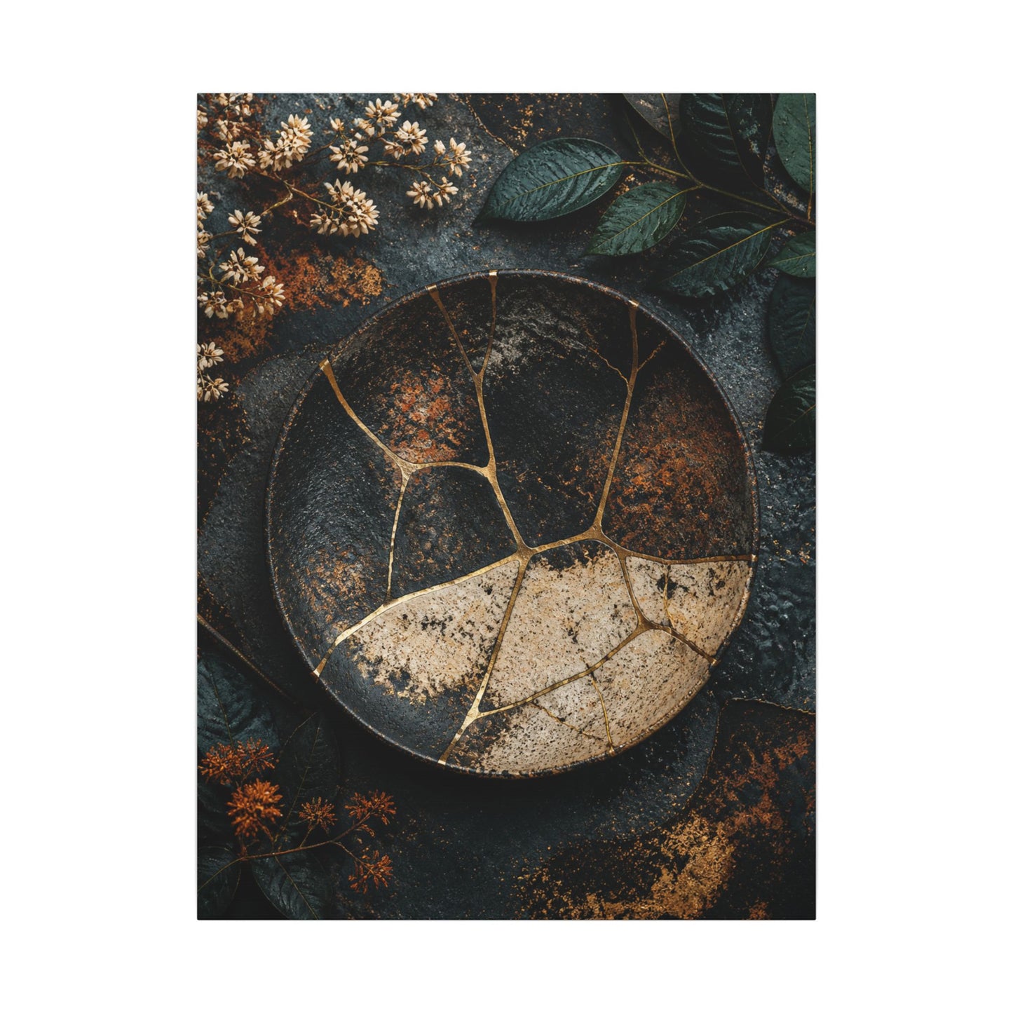 Kintsugi Rust Patina in Dawn | Gold Repair Canvas Art