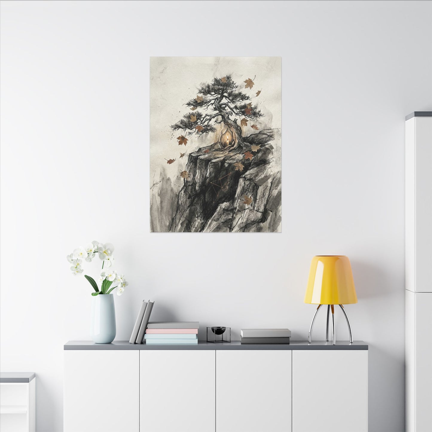 Pine Tree Autumn Canvas Art | Japandi Earthy Design