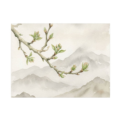 Spring Mountain Mist Watercolor Canvas Art | Cozy Decor