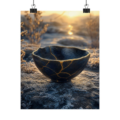 Kintsugi Ceramic Bowl in Golden Hour | Gold Repair Wall Art Print