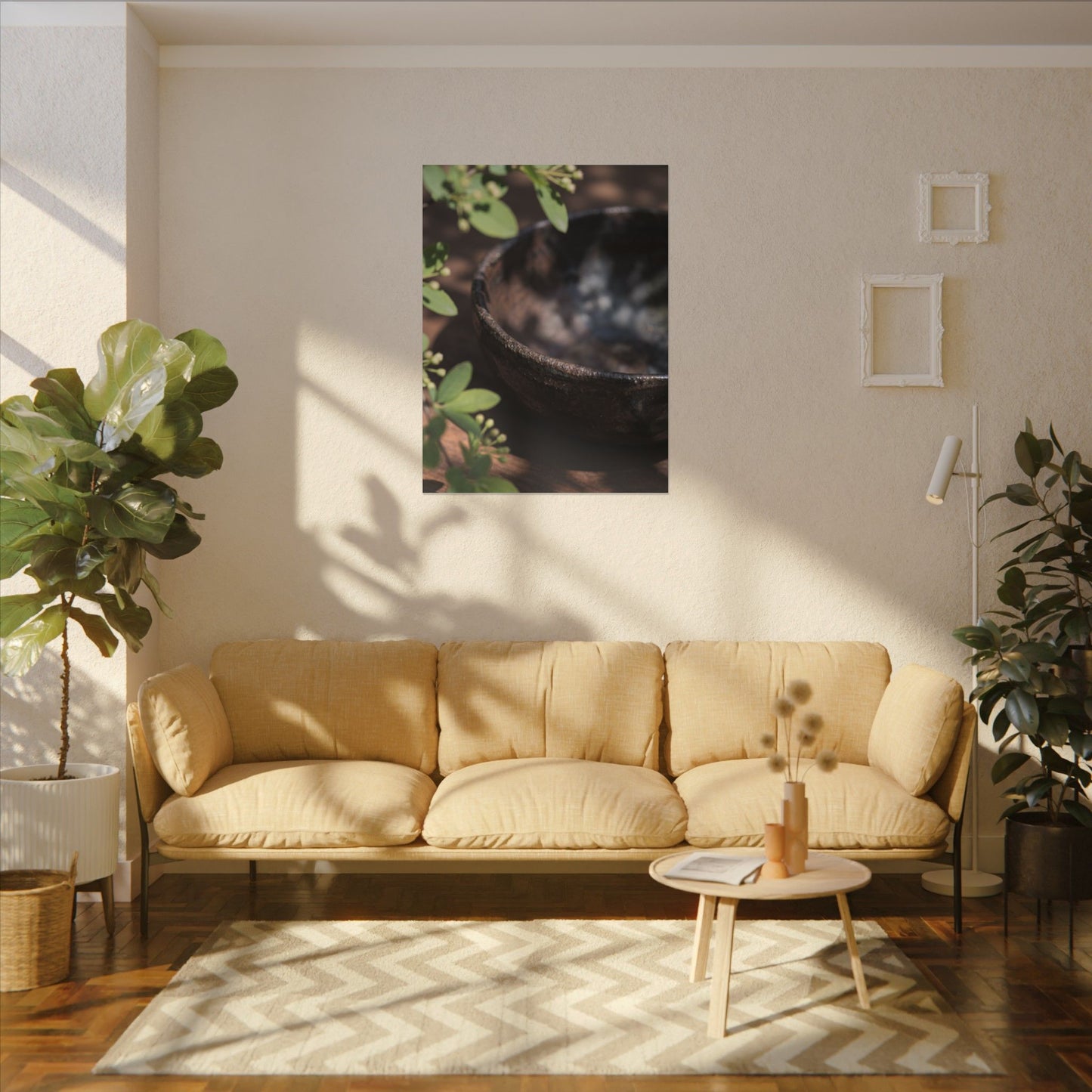 Ceramic Bowl Shadow Zen Canvas Art | Moody Dark Japandi Art
