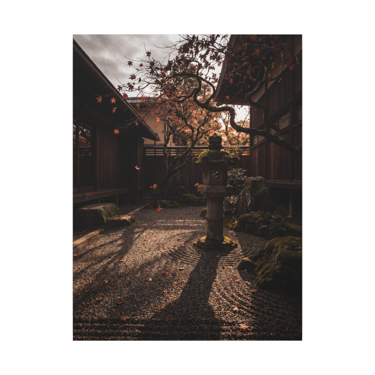 Seijaku Stone Lantern Canvas Art - Dark Japandi Shadow Zen