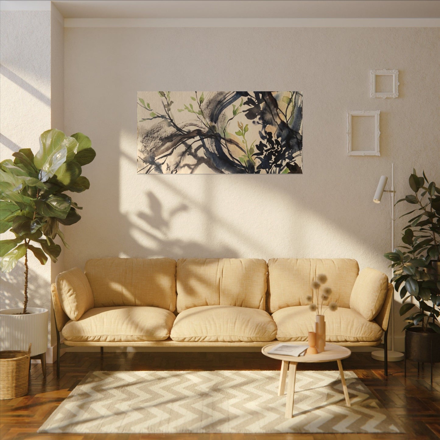 Ma Shadow Play Canvas Art - Dark Japandi Charcoal Ink