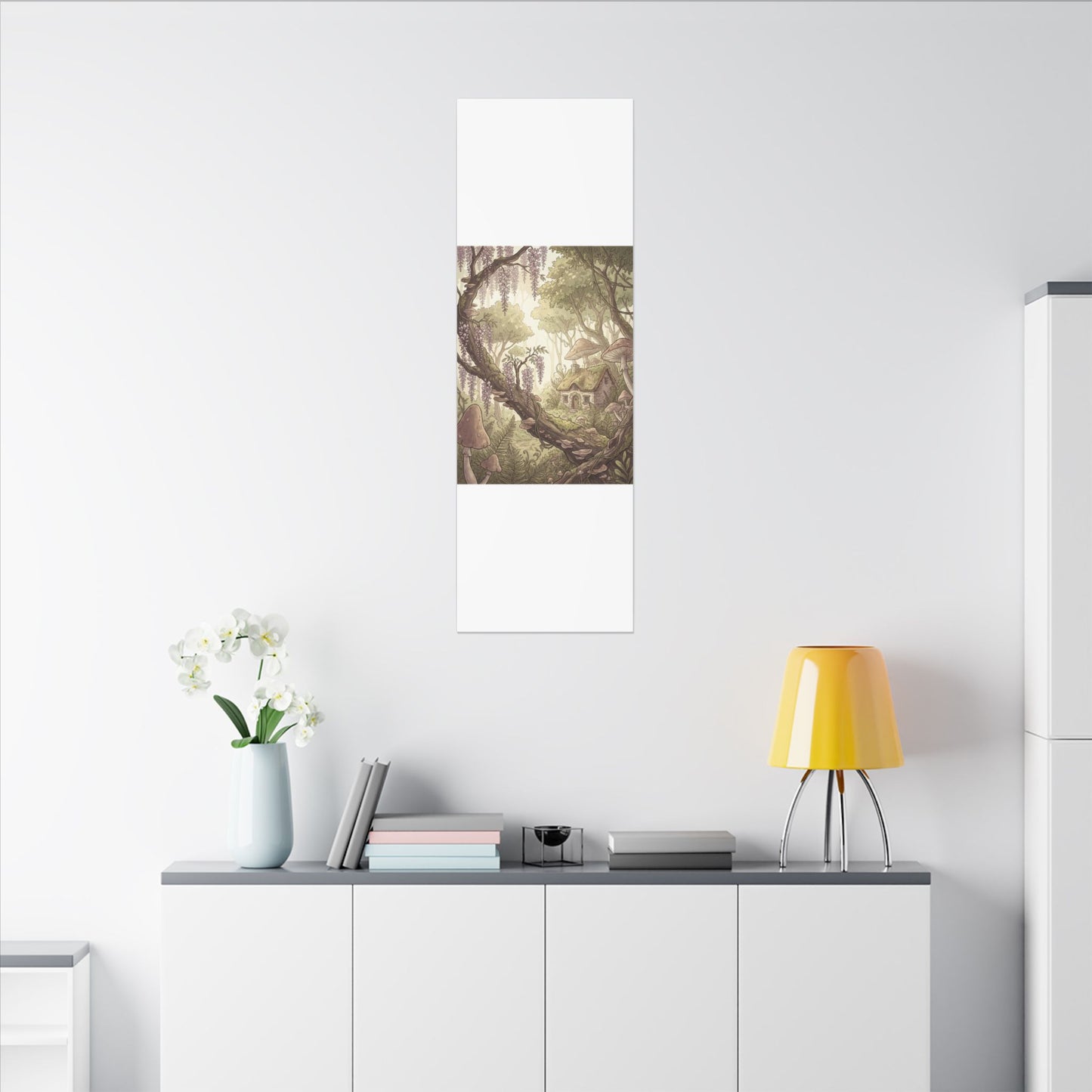 Summer Wisteria Mushroom Illustration Canvas Art | Enchanting Decor
