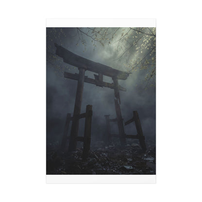 Dark Japandi Torii Gate in Dappled | Moody Minimal Canvas Art