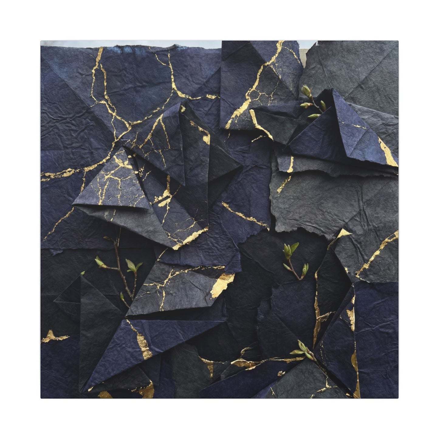 Beautiful Paper Fold Canvas Art - Crackle Gold Kintsugi