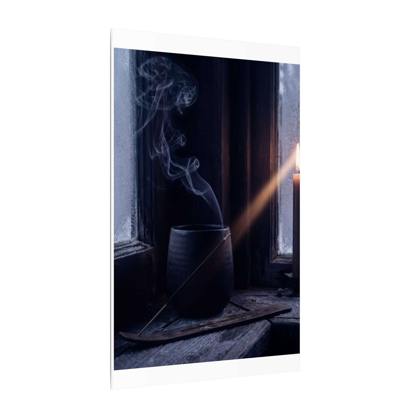 Incense Smoke Winter Canvas Art | Dark Japandi Sophisticated Design
